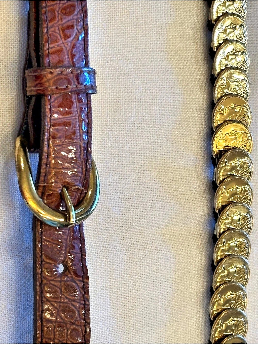 Embossed Leather Belt in Brown US L